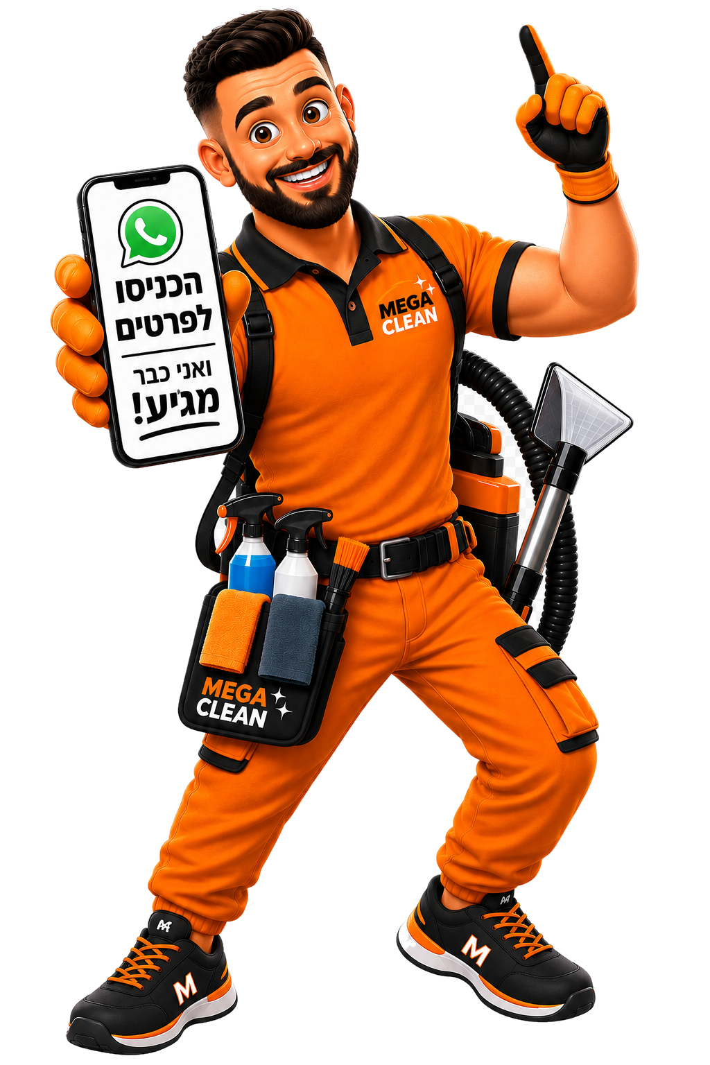 נציג Mega Clean עם ציוד ניקוי